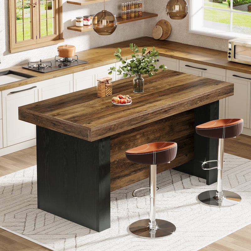 55" Kitchen Island with Storage, Center Island Table Dining Breakfast Bar for Kitchen Dining Room Living Room