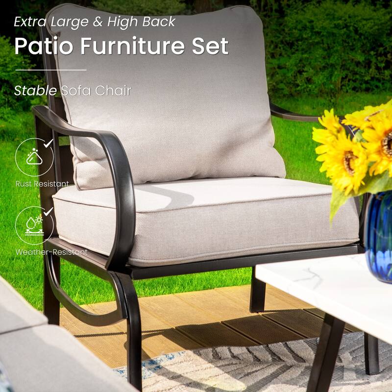 MAISON ARTS Patio Furniture Set 4/6-Piece Outdoor Conversation Set with Gas Fire Pit Table