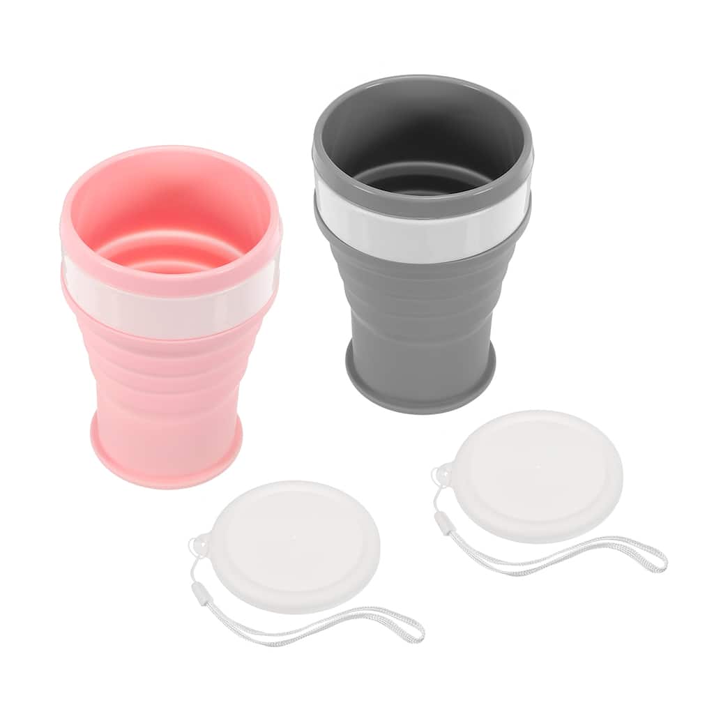 2pcs Collapsible Water Bottle, 350mL Travel Folding Cup for Camping - Pink, Gray