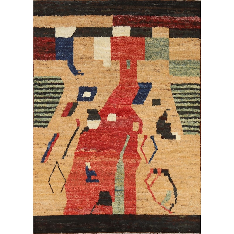 Abstract Moroccan Oriental Rug Handmade Contemporary Wool Carpet - 5'2" x 6'8"