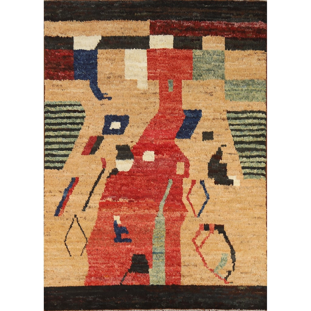 Abstract Moroccan Oriental Rug Handmade Contemporary Wool Carpet - 5'2" x 6'8"