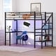 preview thumbnail 9 of 8, Twin Black Metal Loft Bed with Desk,Charging Station,LED Light,Heavy Duty,Staircase,Storage Shelves
