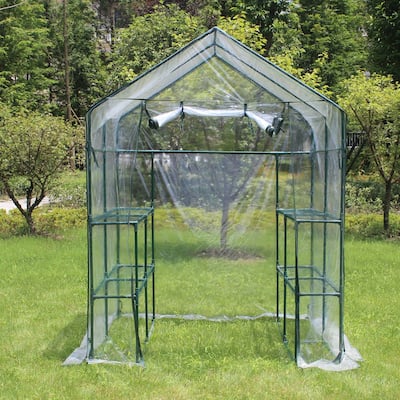 Walk-in Plant Gardening Greenhouse With 2 Tiers 8 Shelves