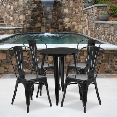 24'' Round Metal Indoor-Outdoor Table Set with 4 Cafe Chairs