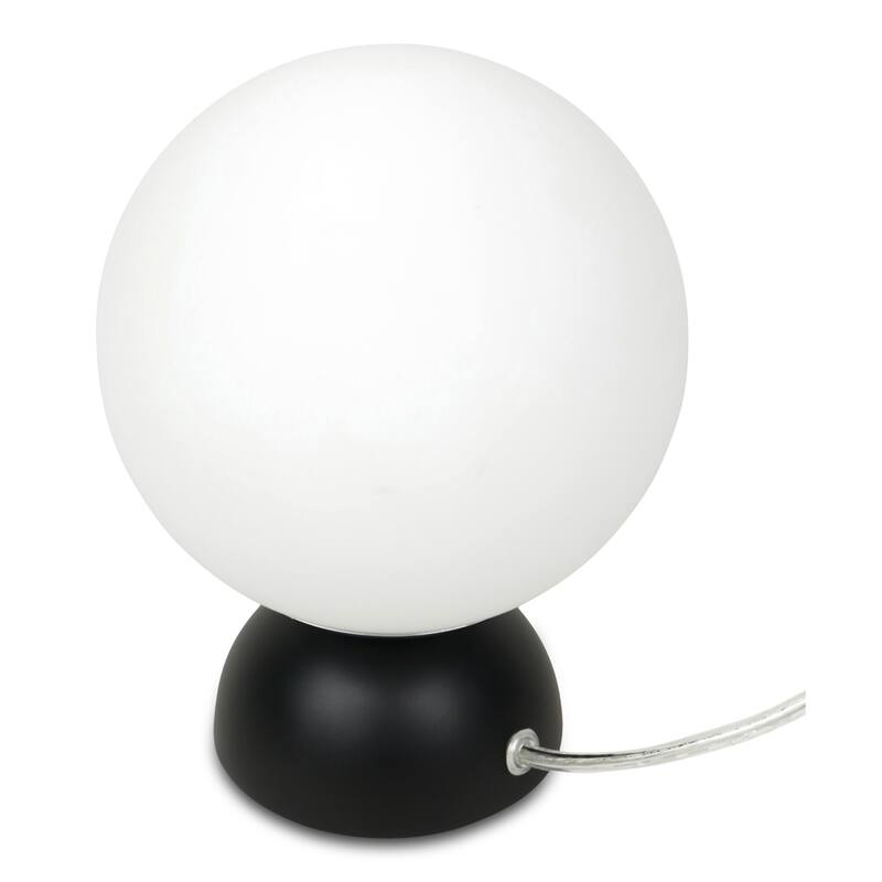 NADAAL STUDIOS Renwyn Table Lamp, Round Opal Glass Globe with Resin Base Chrome Accent, Black - Black