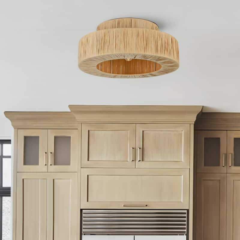 Maxax 1 - Light Raffia Dimmable Metal Drum Flush Mount