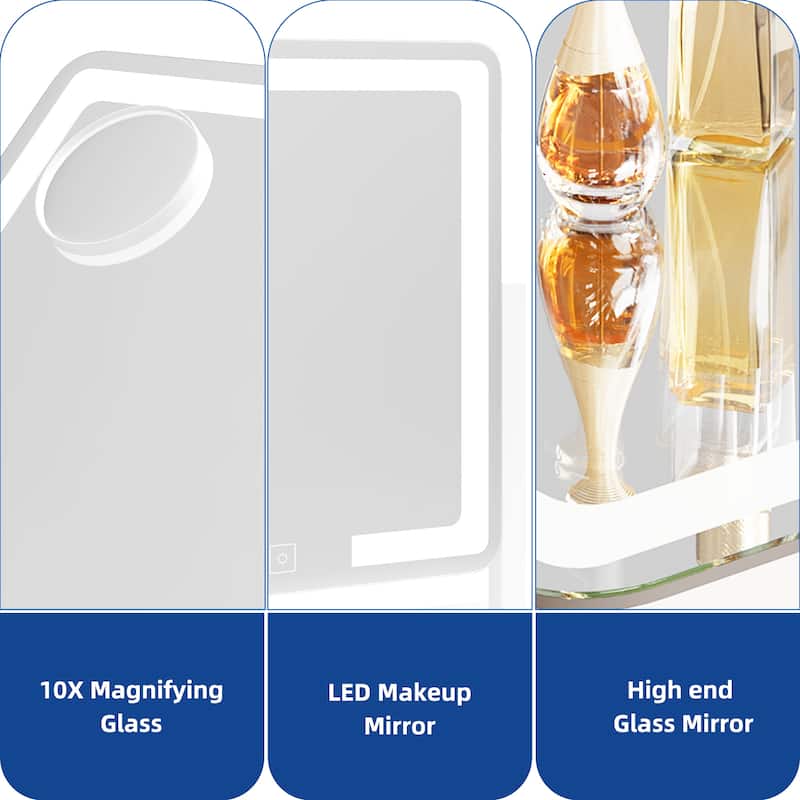 Moasis Vanity Mirror Smart LED Makeup Mirror 360° Rotating 10x Magnifying Mirror - 12.6"L x 7.9"W x 14.9"H