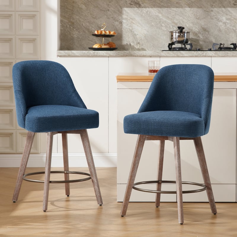 26" Counter Height Swivel Bar Stool, Upholstered Counter Stools - 39.37" (H) x 22.44" (D) x 21.65" (W) - Set of 2 - Linen Dark Blue