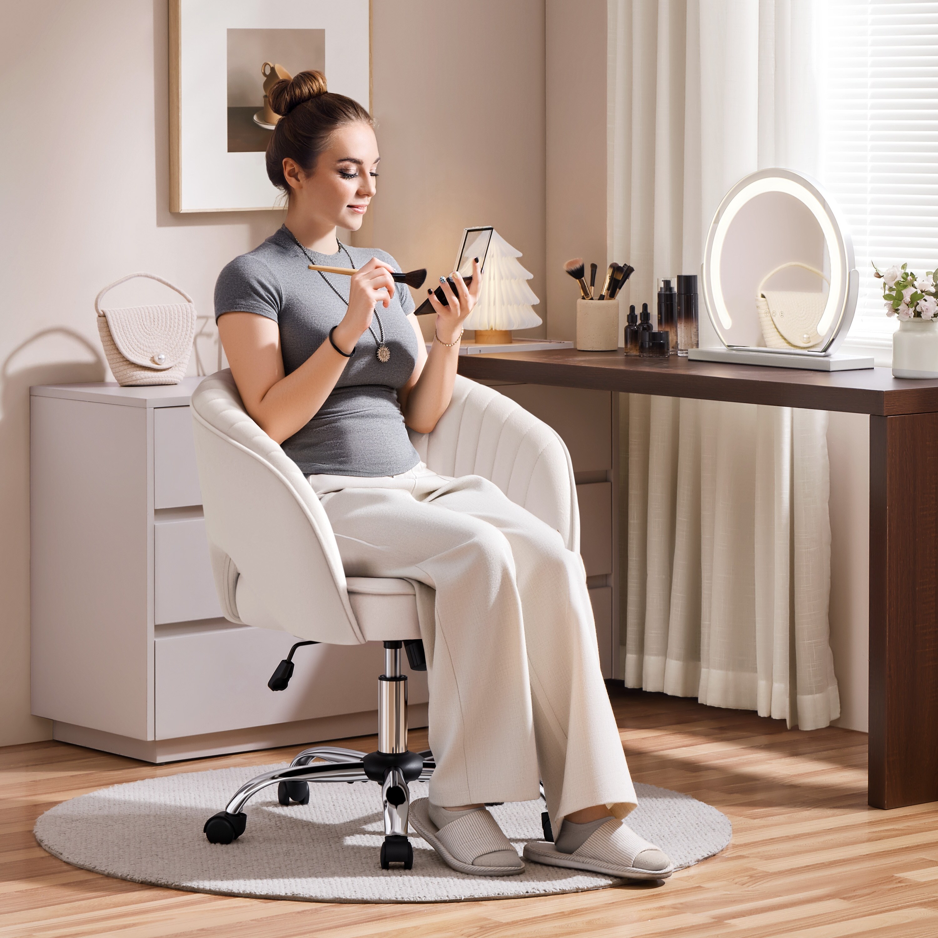 Yaheetech Velvet Office Chair with Tufted Barrel Back, Rolling