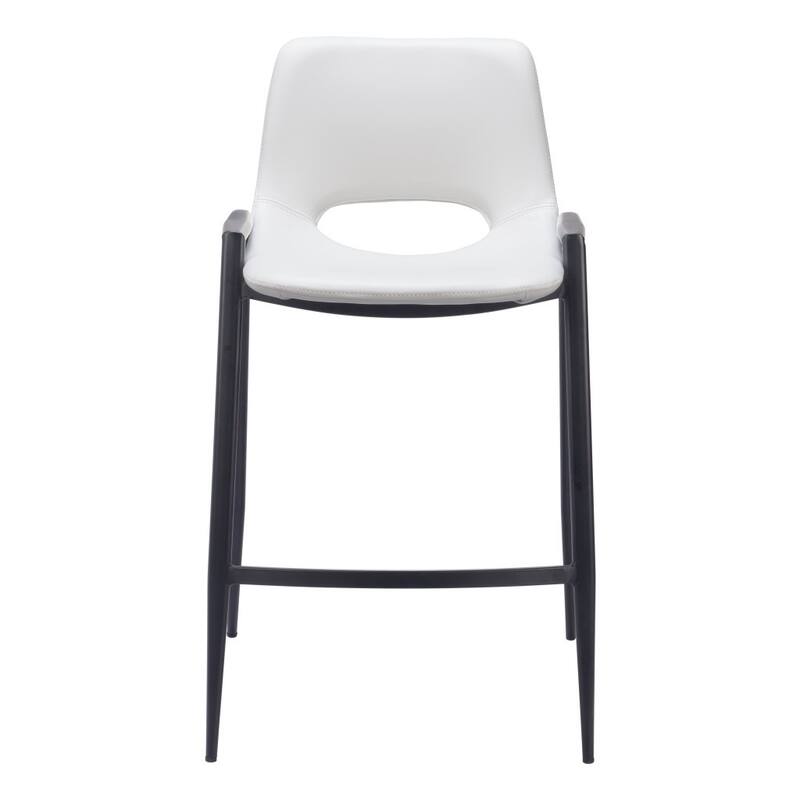 HomeRoots Set of Two 26" White and Black Faux Leather and Steel Low Back Counter Height Bar Chairs