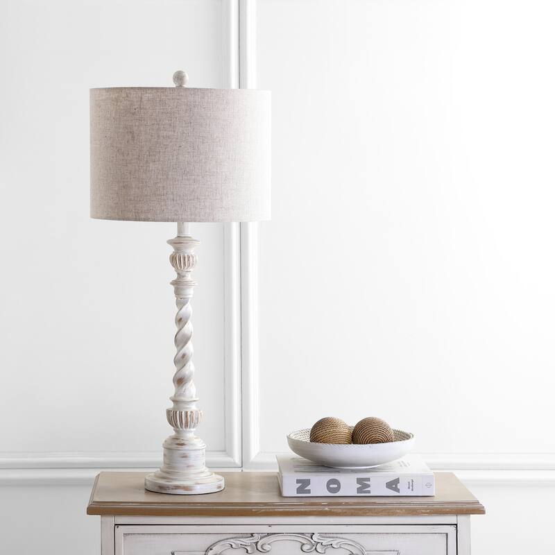 Blanche 33" Rustic Resin LED Table Lamp, White Wash by JONATHAN Y