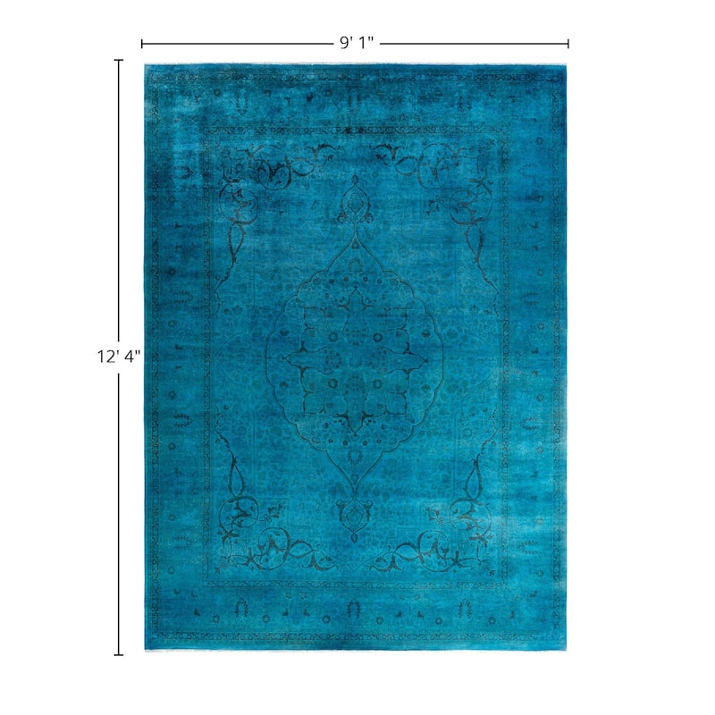 Fine Vibrance One-of-a-Kind Hand-Knotted Area Rug - Blue, 9' 1" x 12' 4" - 9' 1" x 12' 4"