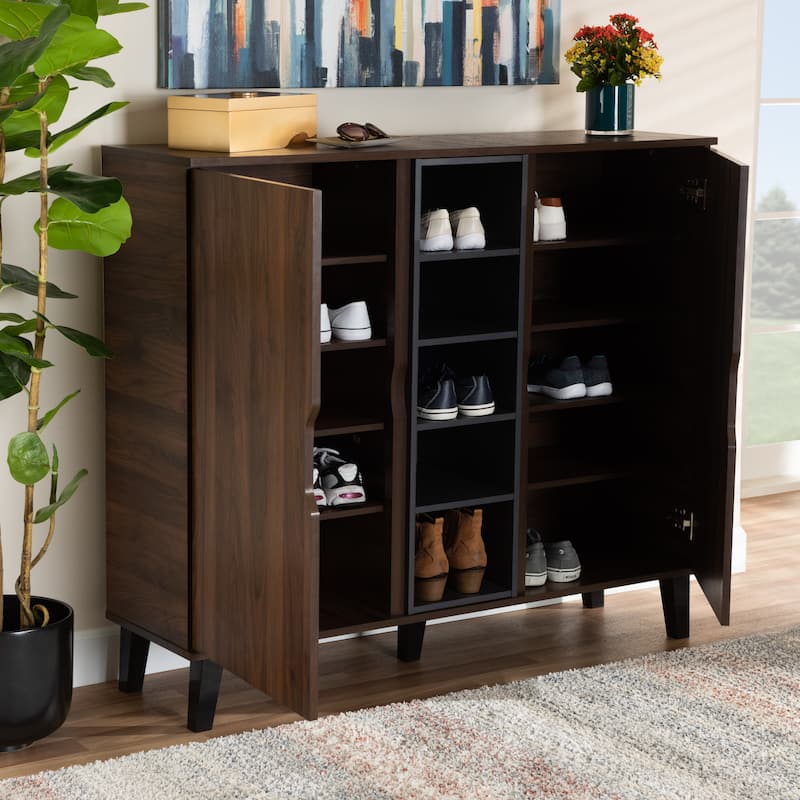 Idina Mid-Century Modern Two-Tone 2-Door Shoe Cabinet