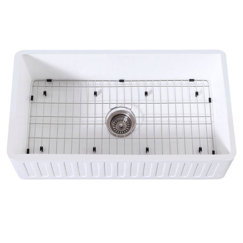 Kingston Brass Arcticstone 33" Farmhouse Single Basin Stone Composite - Matte White / Brushed