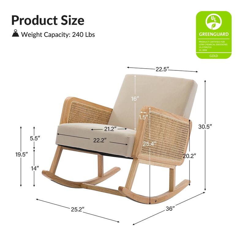 Venezia Upholstery Comfy Rocking Chair with Rattan Arms Set of 2