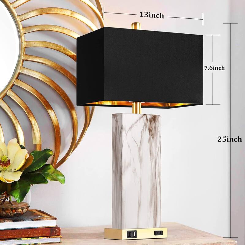 Touch Control Table Lamps Set of 2, Bedside Lamp with 2 USB Ports 1 AC Outlet, 3-Way Dimmable Lamp Shade for Living Room