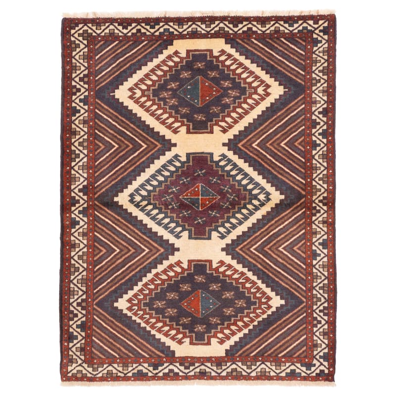 ECARPETGALLERY Hand-knotted Melis Vintage Cream Wool Rug - 4'2 x 5'6