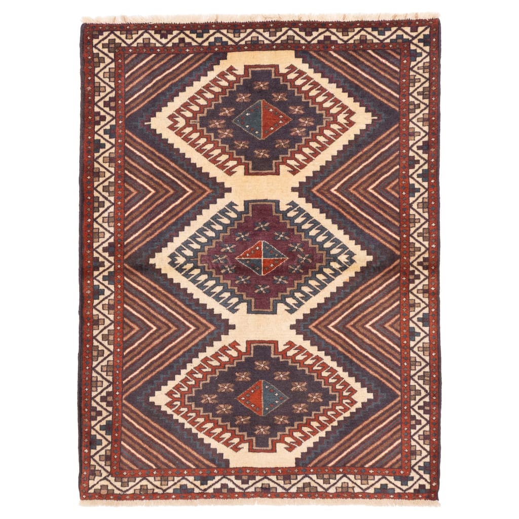 ECARPETGALLERY Hand-knotted Melis Vintage Cream Wool Rug - 4'2 x 5'6