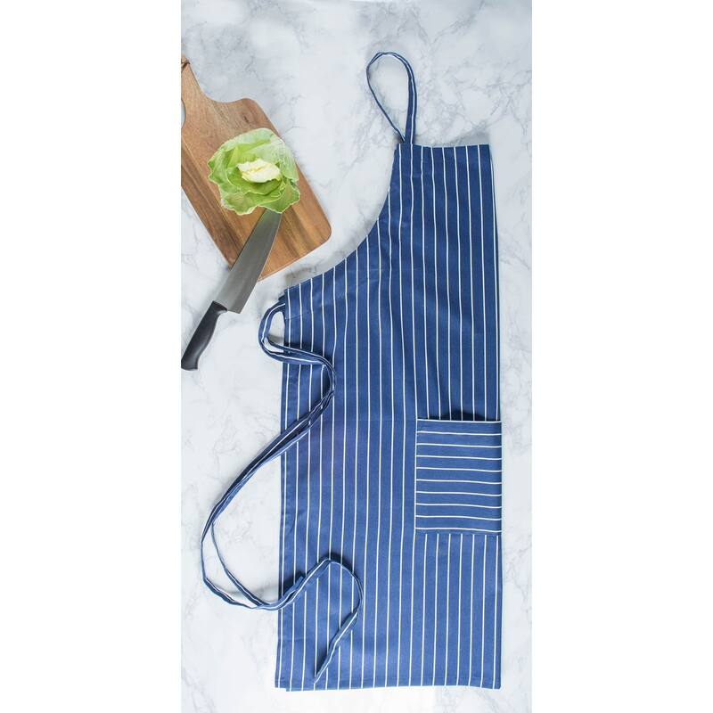 Pinstripe Unisex Cotton Kitchen Chef Apron - 35" - Nautical Blue and White