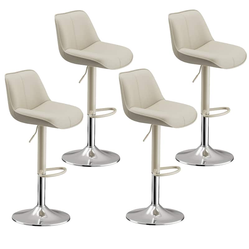 Bar Stools Adjustable Swivel Faux Leather Barstools with Footrests - Beige - Set of 4
