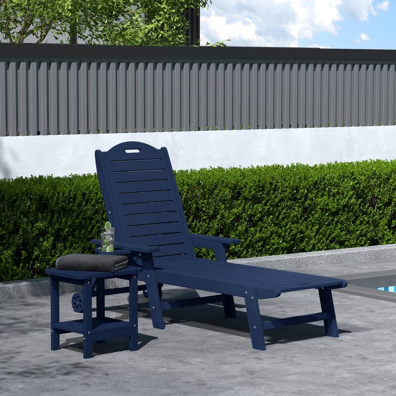 Brighton Outdoor 2-Piece Poly Reclining Chaise Set with Wheels & Cup Holder