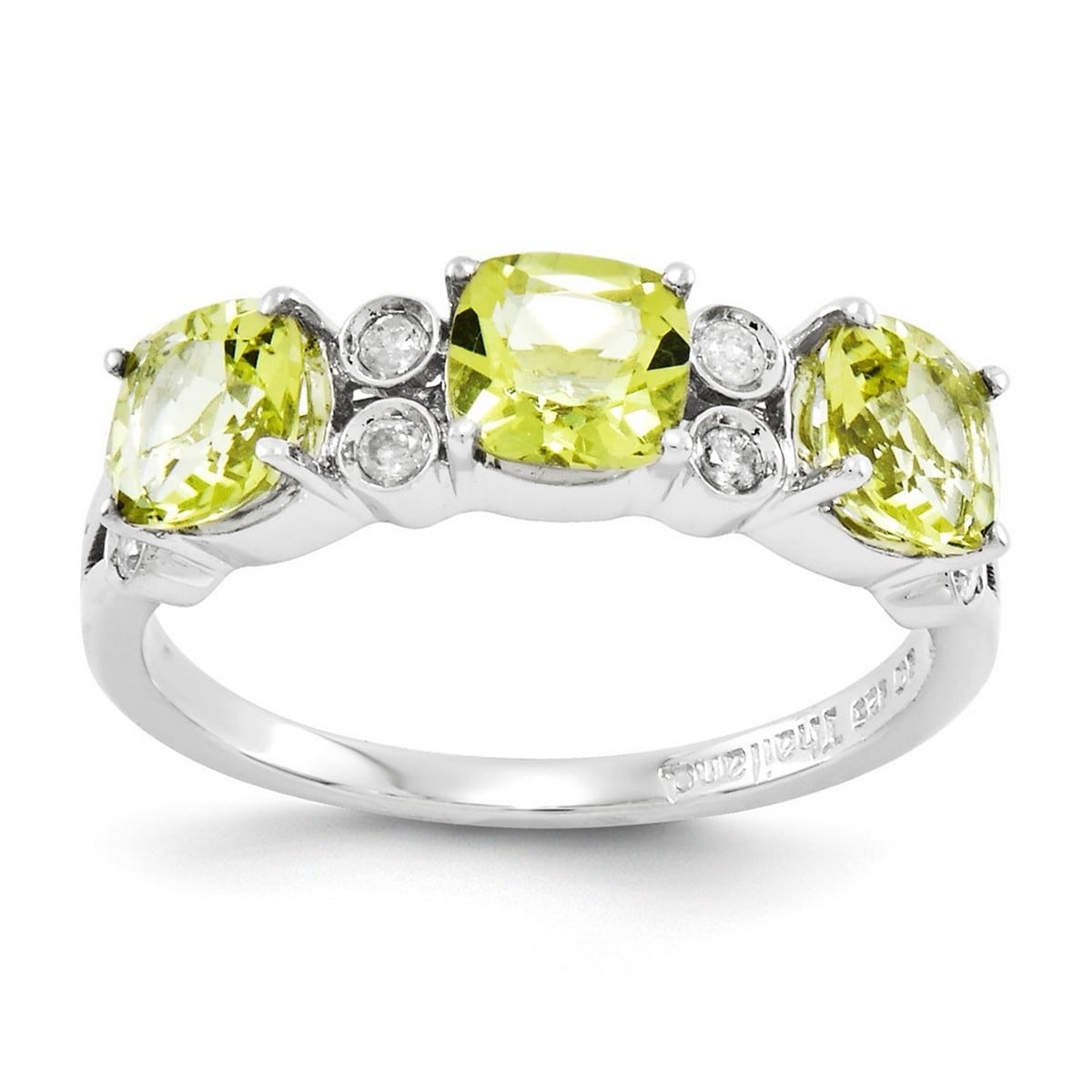 Curata 925 Sterling Silver Polished Diamond and Lemon Quartz Ring