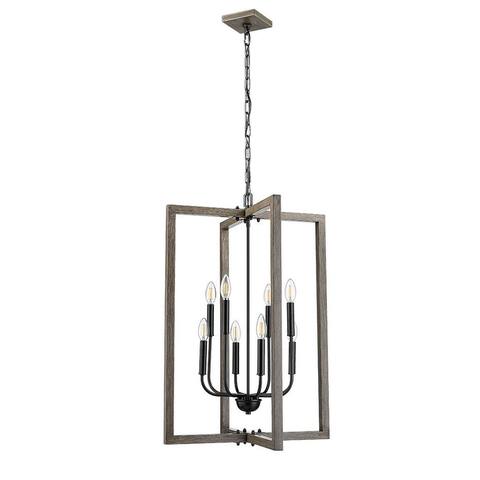 Vivio Lighting Roxton 8-Light Entry Cage Matte Black with Wood Accents