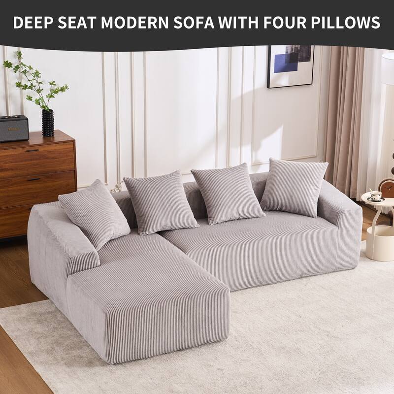 101.6" L-Shaped Corduroy Sectional Sofa with Chaise & Pillows