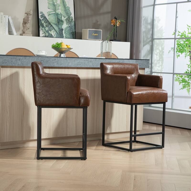 House Hold Counter Height Bar Stools Set of 2,Modern Square PU Bar Stool