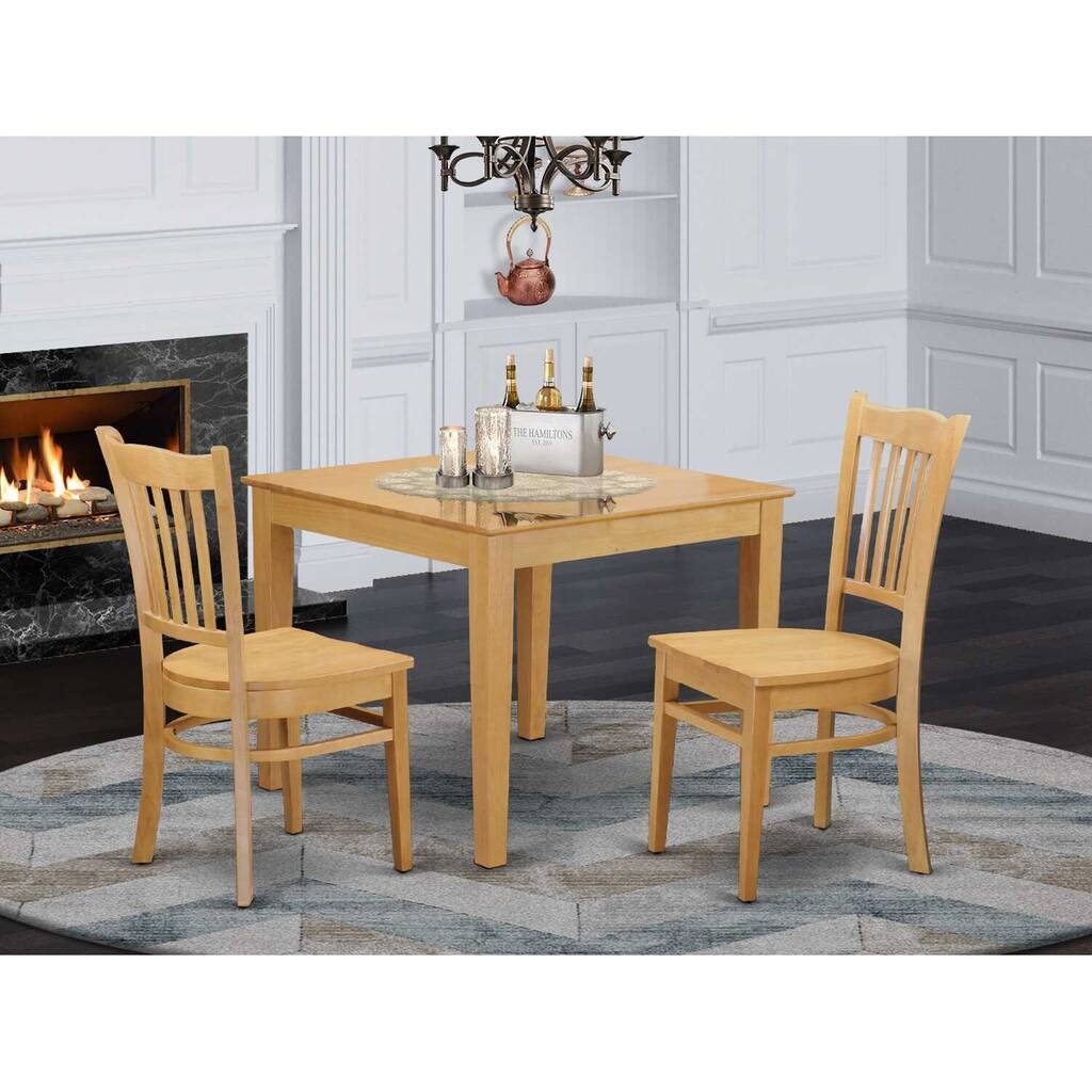 HomeStock 3-Piece Natural Brown Oak Finish Solid Wood Top Dining Table Set