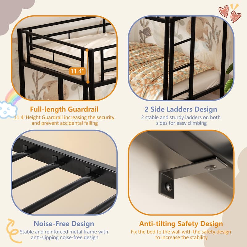 Standard Metal Bunk Bed - Bed Frame for Kids, Teens & Guest Rooms