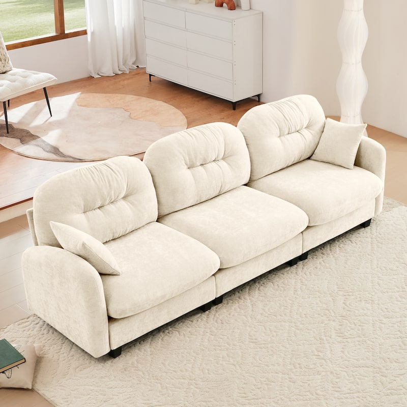 107" Modular Sectional Sofa, Oversized 3-Seater Couch with Tufted Back, Deep Seat Chenille Sofa for Living Room & Apartment - Beige