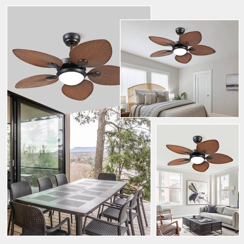 Kviflon 44" Wood GrainTropical Ceiling Fan with Light and Remote,Indoor and Outdoor Ceiling Fan,Waterproof - 44 Inches
