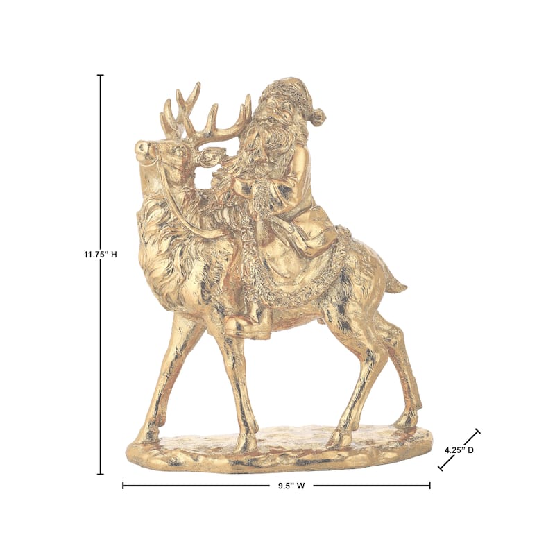 12" Resin Santa With Deer Table Piece