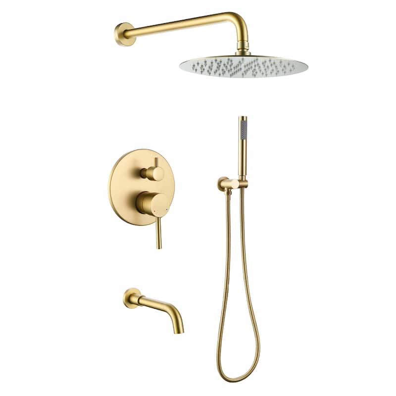 Luxury Gold Rain Shower Head with High Pressure Handheld Shower Head & Hose & 360 degree Rotatable Bathtub Faucet - Gold