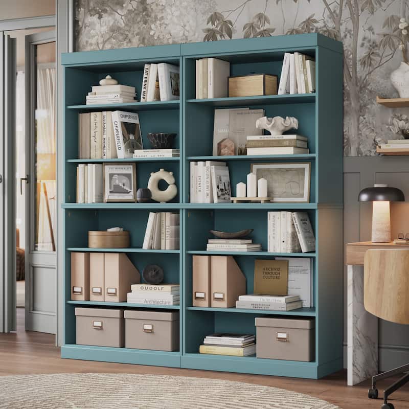 Palace Imports 100% Solid Wood 12-Shelf Bookcase, Adjustable Shelves, 64" Wide, 71.5" Tall - Aqua Blue