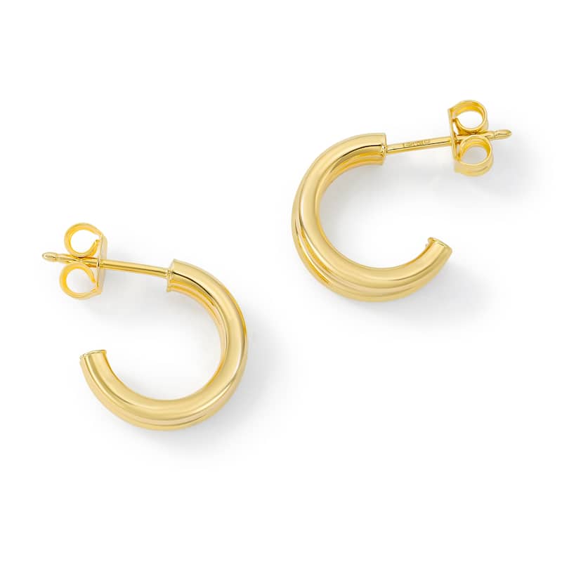 Clover 14K Yellow Gold High-Polish Double Row Half Hoop Stud Earrings