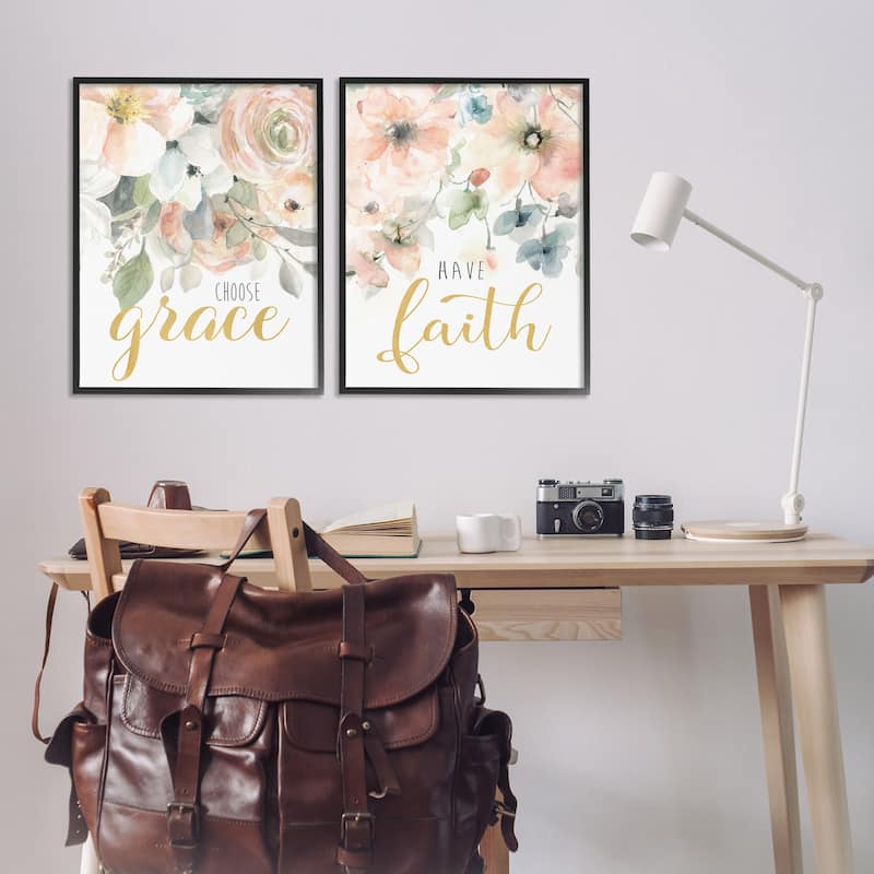 Stupell Spiritual Phrases on Florals Framed Giclee Art Design By Carol Robinson (Set of 2)