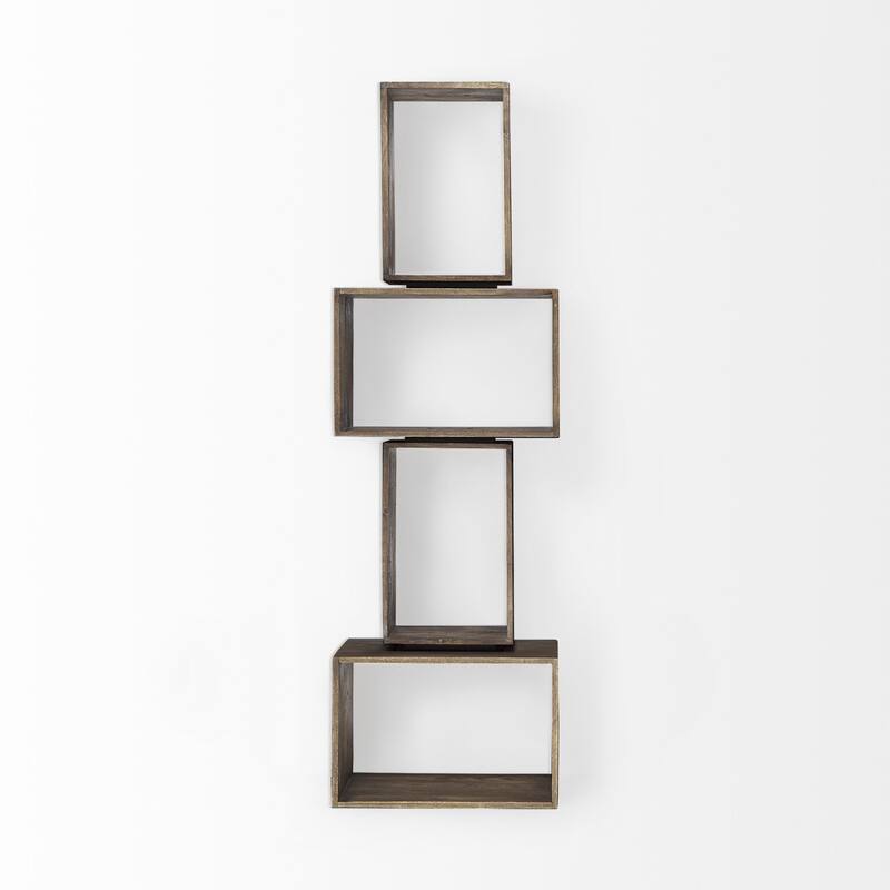HomeRoots Set of Two Rustic Light Gray Brown Cube Box Shelves - 16" W x 24" D x 16" H