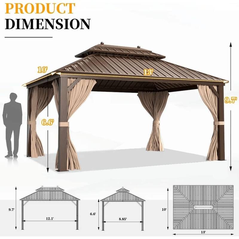 EROMMY PRO Premium Gazebo w/ Galvanized Steel Roof & Aluminum Frame | Premium Curtains & Netting Included