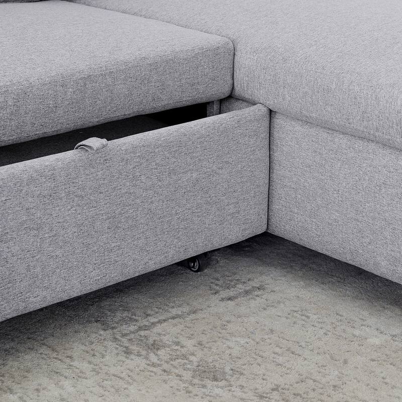 78.5" Linen Convertible Sofa Bed with Storage Ottoman