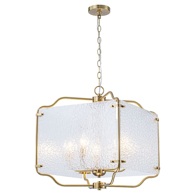 5-Light Gold Square Chandelier with Clear Textured Glass Ceiling Fixture - Dia.19.69-in