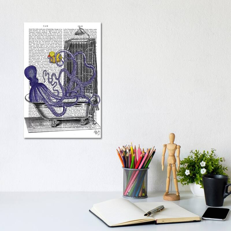 iCanvas "Octopus In Bath" by Fab Funky Canvas Print - 12x8x0.75