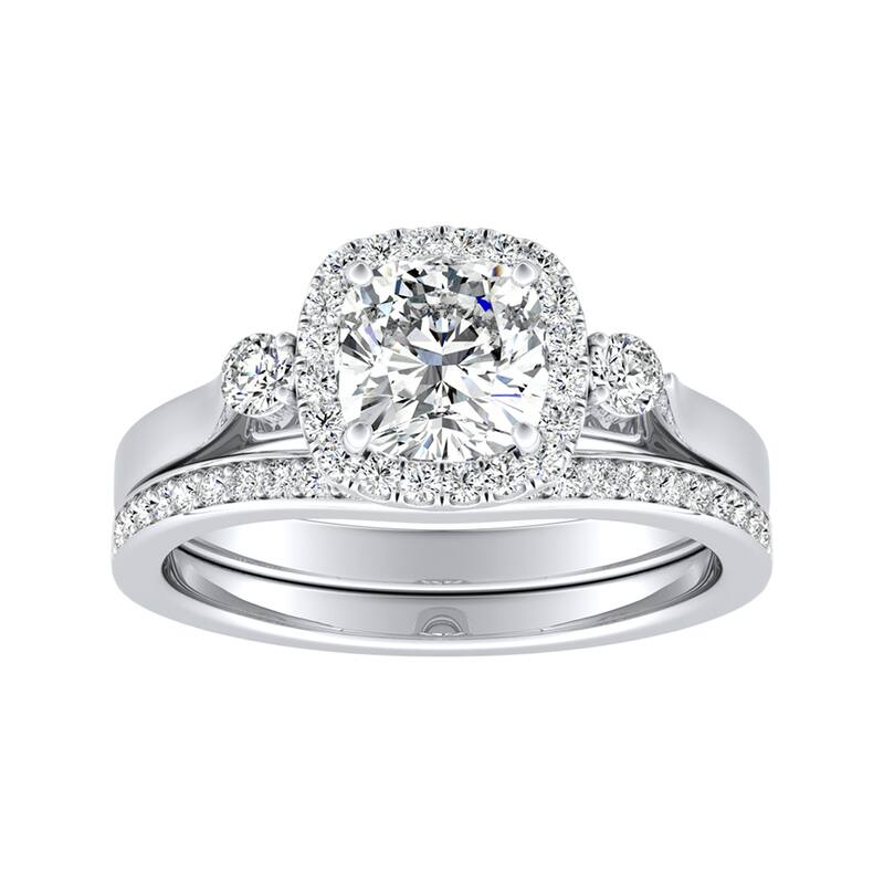 Auriya 1/2ct Cushion-cut Moissanite and Diamond Engagement Ring Set 14k Gold 2/5ct TDW - White - 10