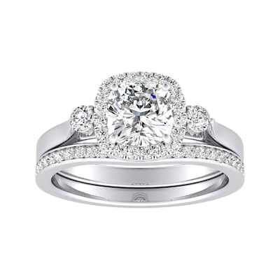 Auriya 1/2ct Cushion-cut Moissanite and Diamond Engagement Ring Set 14k Gold 2/5ct TDW