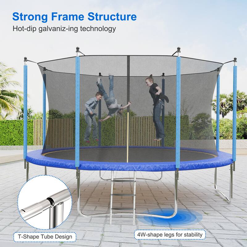 10FT Trampoline, Recreational Trampolines with Enclosure Net and Ladder