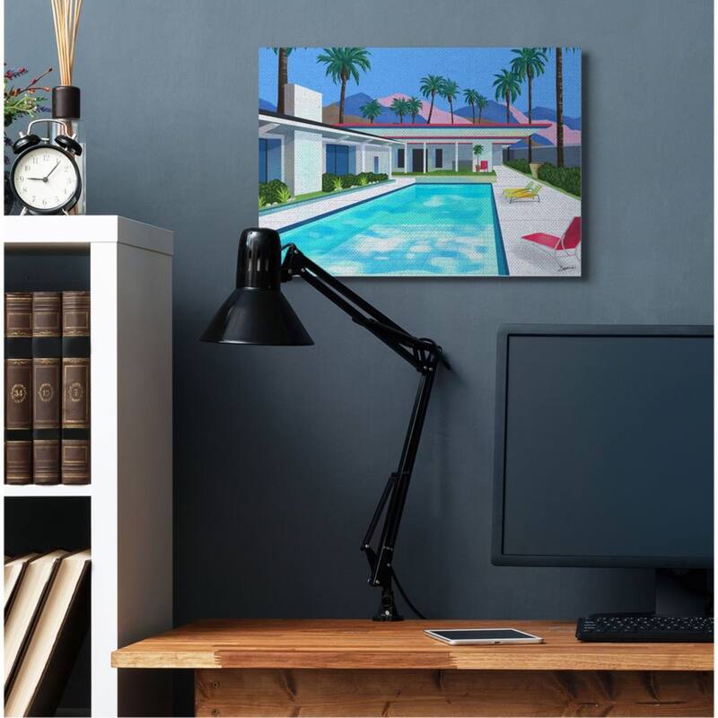 Stupell Modern Architecture House Pool Tropical Palm Trees Canvas Wall Art