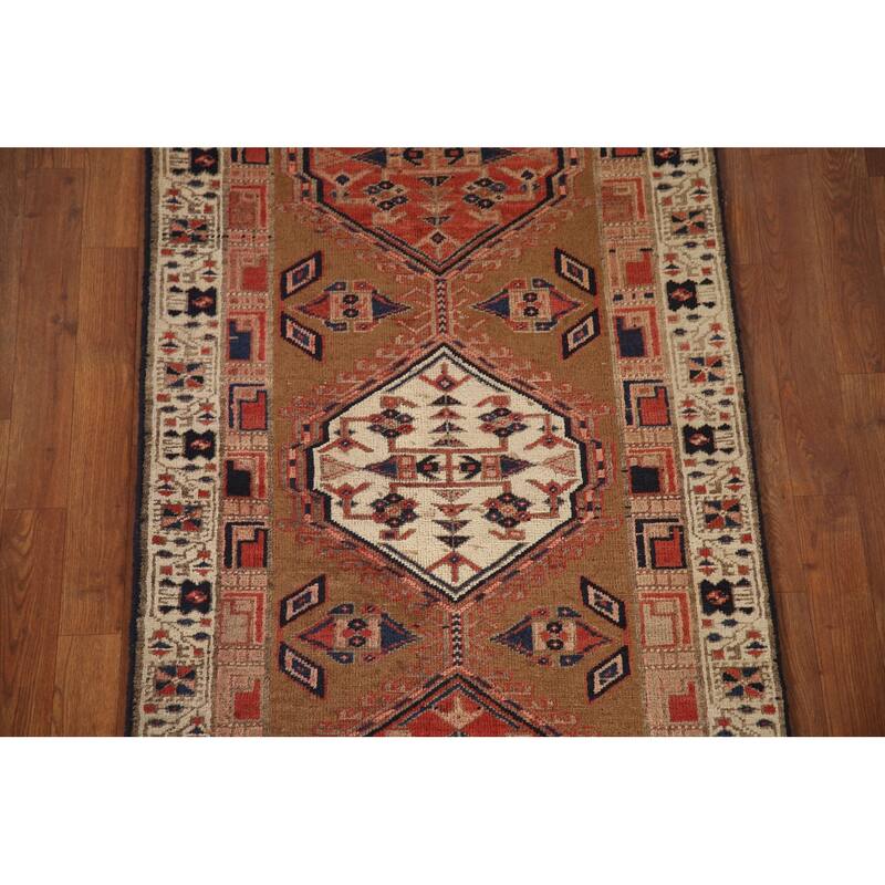 Traditional Ardebil Persian Vintage Runner Rug Handmade Wool Carpet - 2'10"x 10'5"