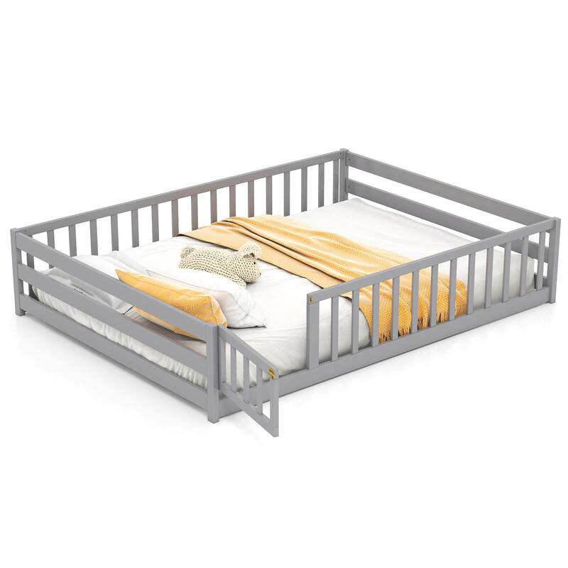 Costway Full Size Floor Bed with Full Length Safety Guardrails & Door