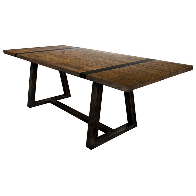 Ross 78 Inch Dining Table, Triangular Trestle Legs, Brown Mango Wood Top